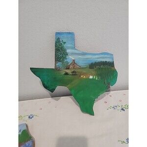 Texas Vtg Handpainted Spring In Texas Wood Wall Decor Unsigned cabin clothsline